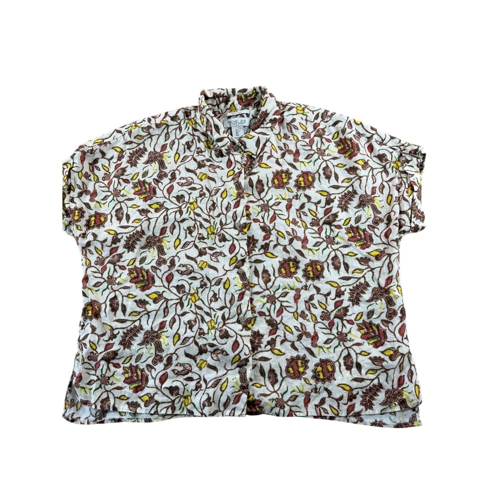 Rachel Zoe Women‎ Large 100% Linen Floral Button Beach Boxy Shirt Spring Unique